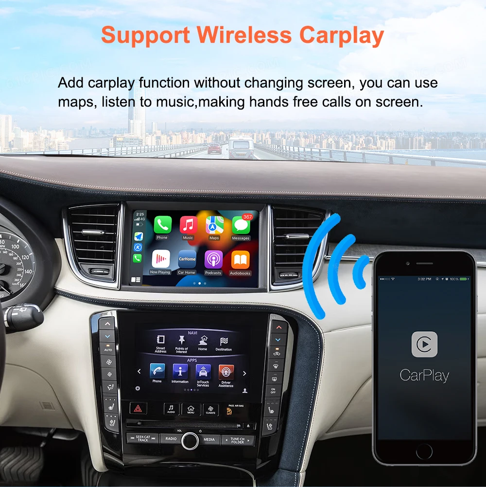 Bonroad Wireless CarPlay & Android Auto Adapter for Infiniti Q50 Q50L Q60 QX50 2015-2019 8 inch Dual Screen Mirror Link Airplay