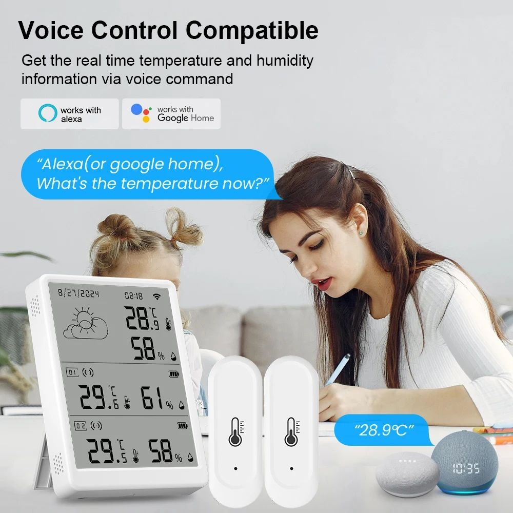 Tuya WiFi Weather Station Temperature Humidity Sensor Smart Thermohygrometer Kit and 433mhz Thermohygrometer with App Alert
