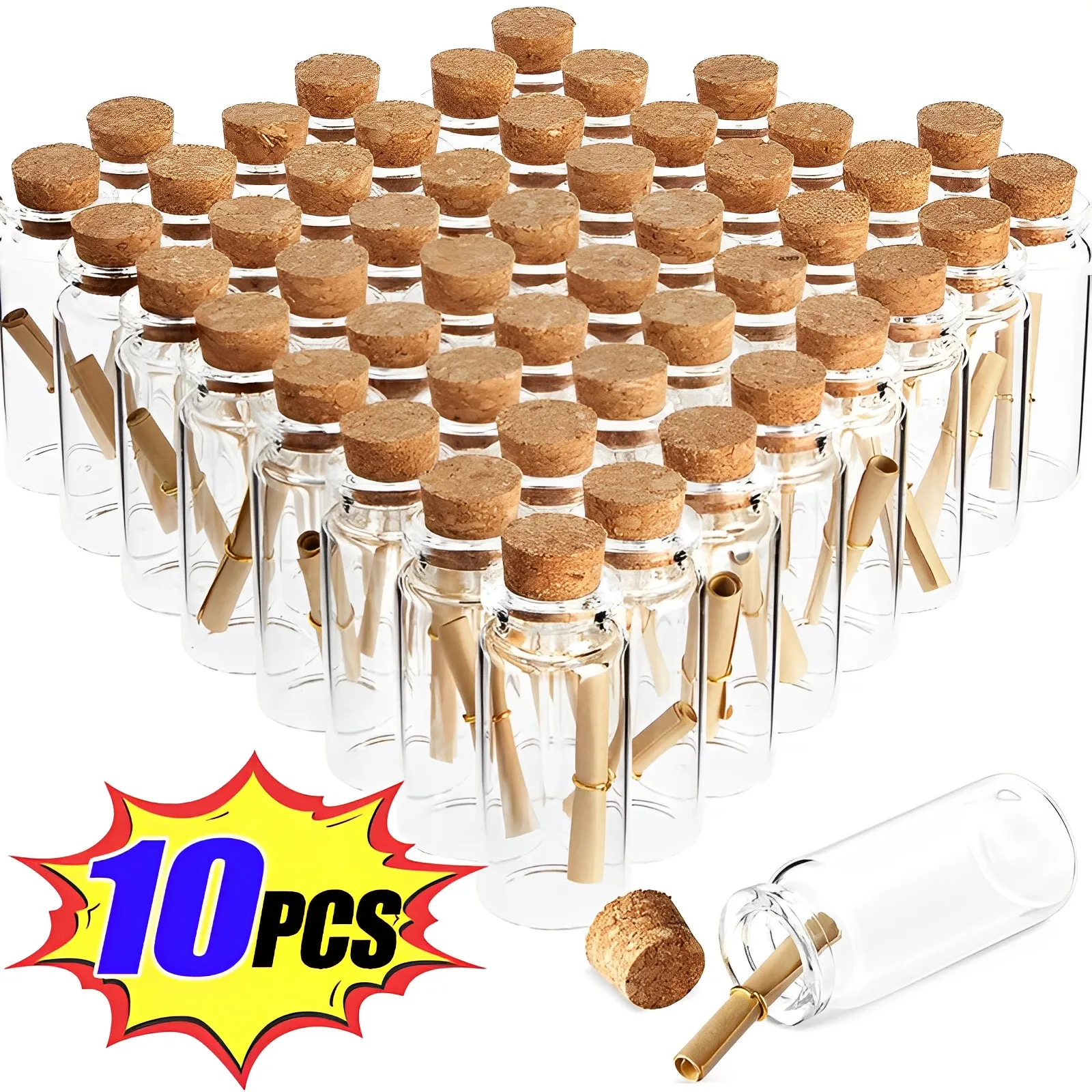 10Pcs 5/7/8/10/12/15/20ml Mini Glass Bottles with Cork Stoppers DIY Decoration Vials for Drift Bottle Lovely Wedding Party Decor