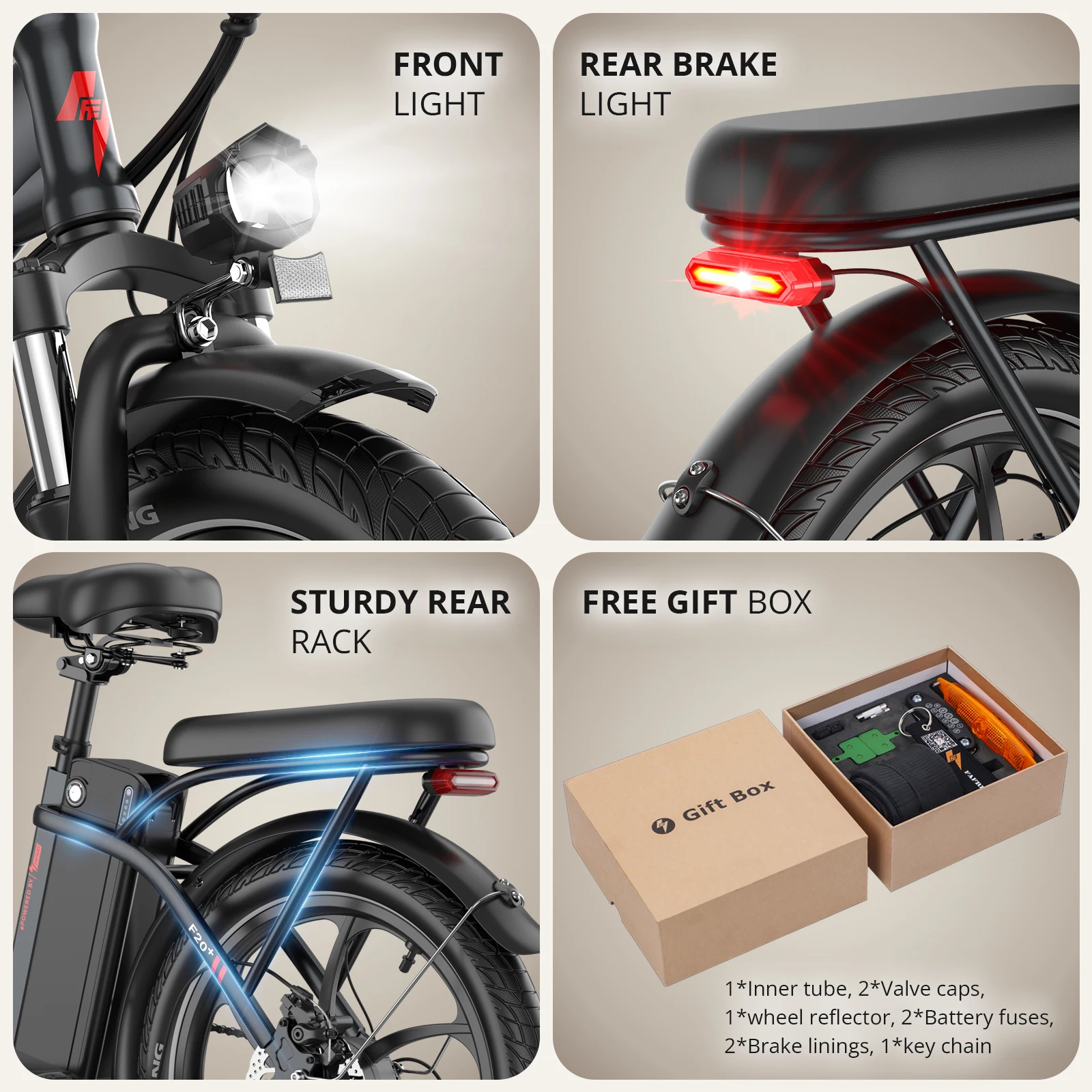 FAFREES F20+ Adult Electric Bike 250W Motor City Ebike 36V20AH Battery E-bike 20 Inch Fat Tire Folding Electric Bicycle 