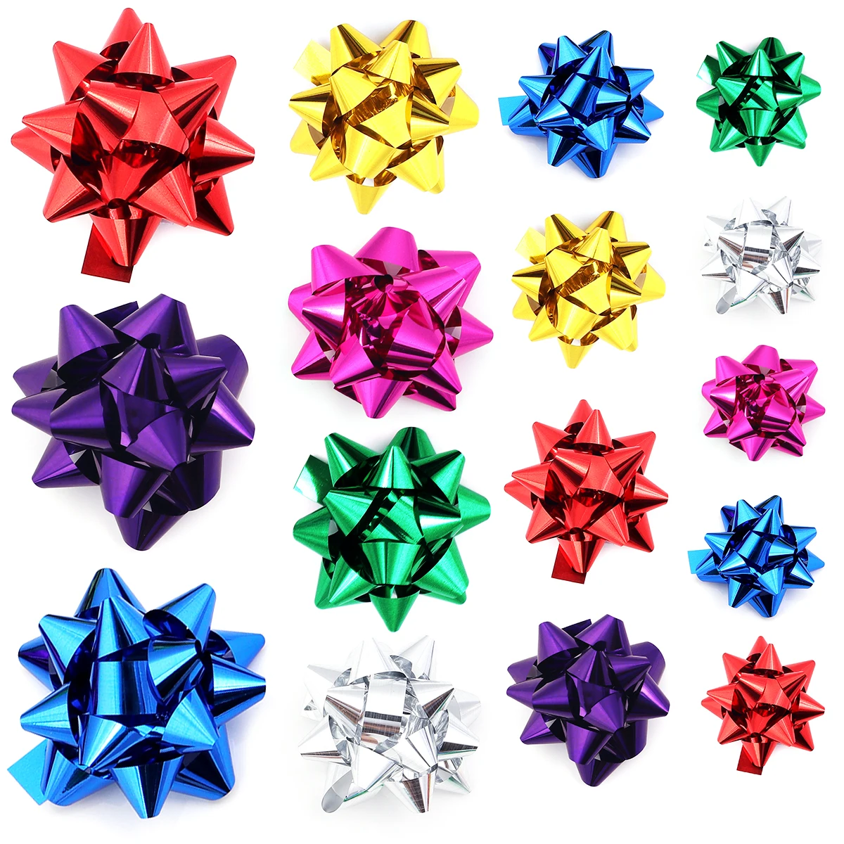 3.8/5/6/7cm Colorful 3D Star Flower Decorations DIY Self-Adhesive Ribbon Bows Paper Gift Wrapping For Festive Christmas Wedding