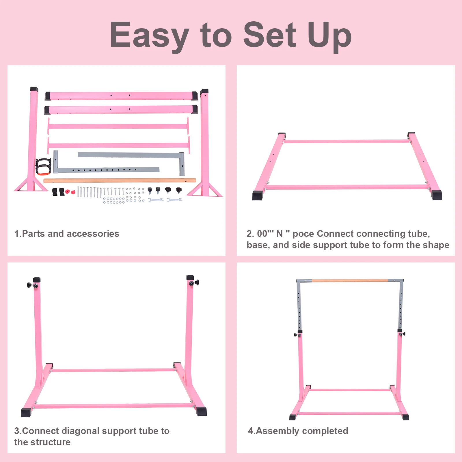 Kids Gymnastics Bars Home Horizontal Training Bars Adjustable Height Gymnastics Pole Easy to Assembly Equipment Children Girls