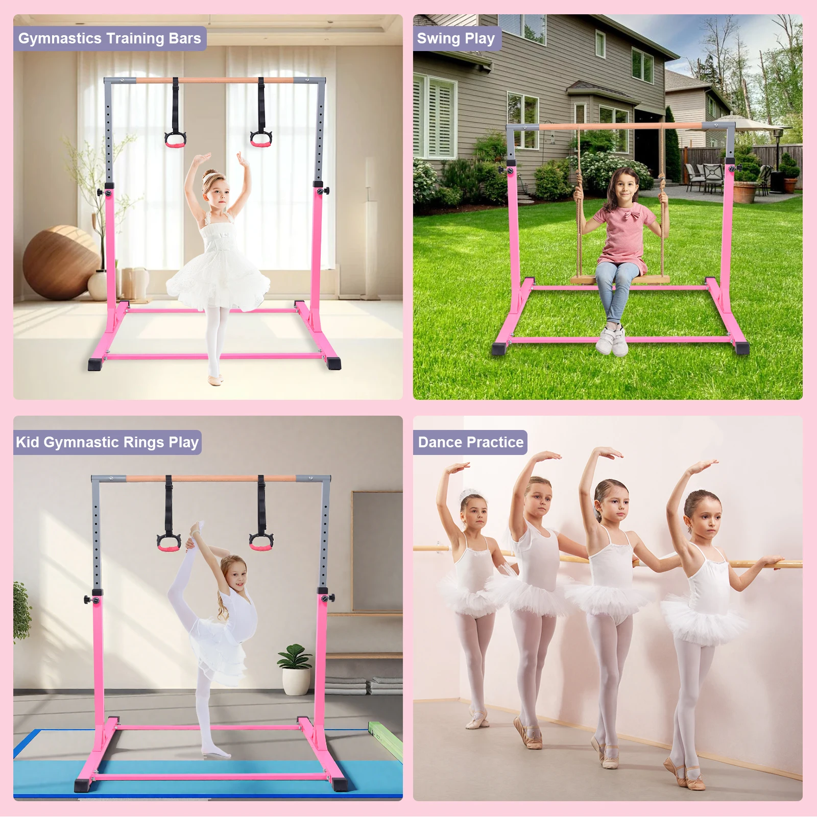 Kids Gymnastics Bars Home Horizontal Training Bars Adjustable Height Gymnastics Pole Easy to Assembly Equipment Children Girls