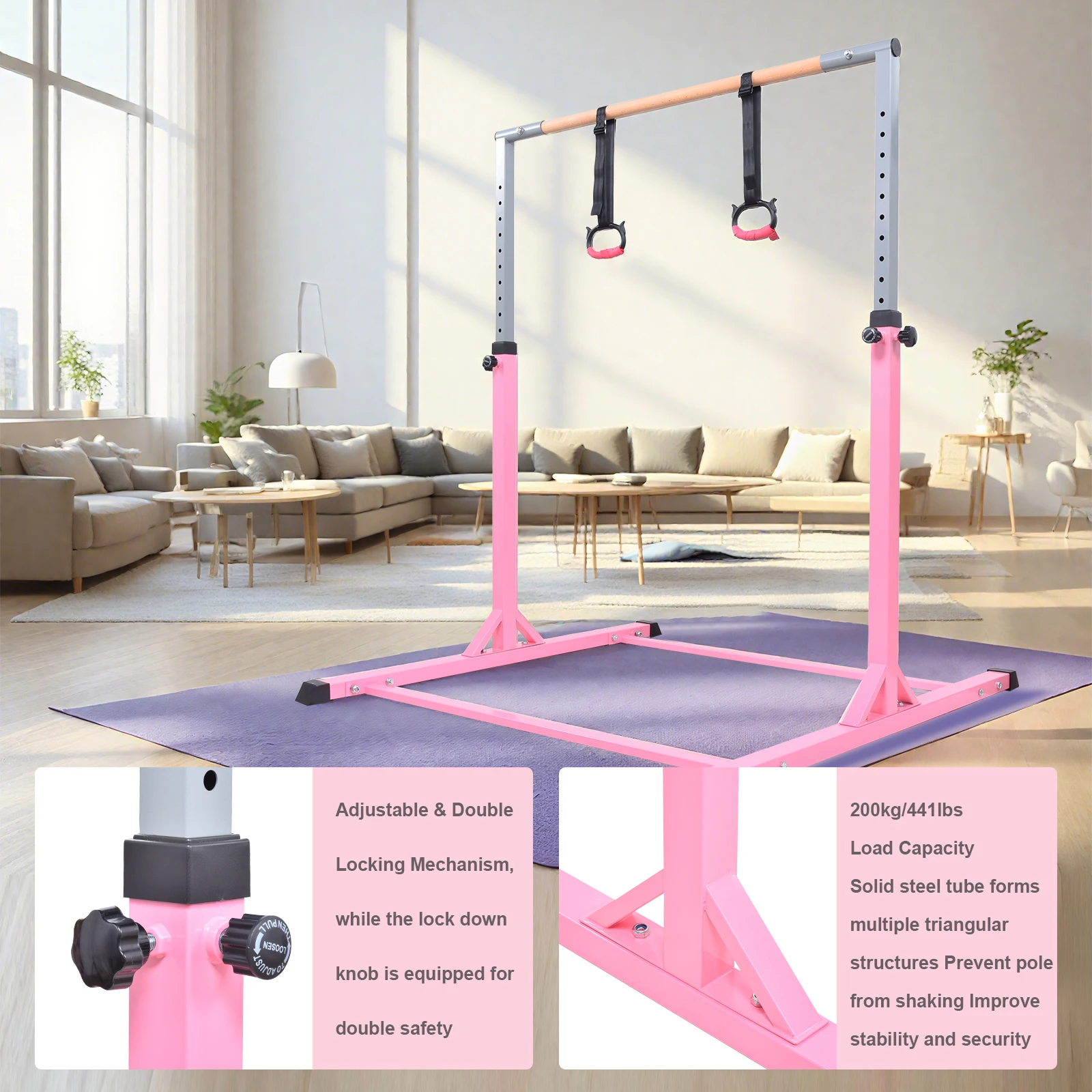 Kids Gymnastics Bars Home Horizontal Training Bars Adjustable Height Gymnastics Pole Easy to Assembly Equipment Children Girls