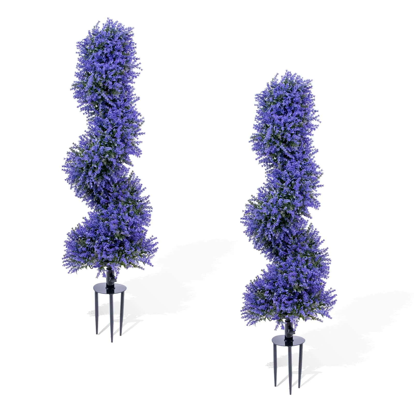 2pcs Artificial Lavender Spiral Topiary Trees with Ground Spike 90cm Faux Plant Outdoor Fake Plant for Porch Garden Decoration