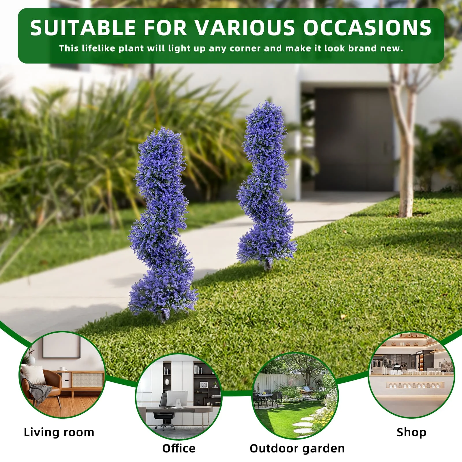 2pcs Artificial Lavender Spiral Topiary Trees with Ground Spike 90cm Faux Plant Outdoor Fake Plant for Porch Garden Decoration