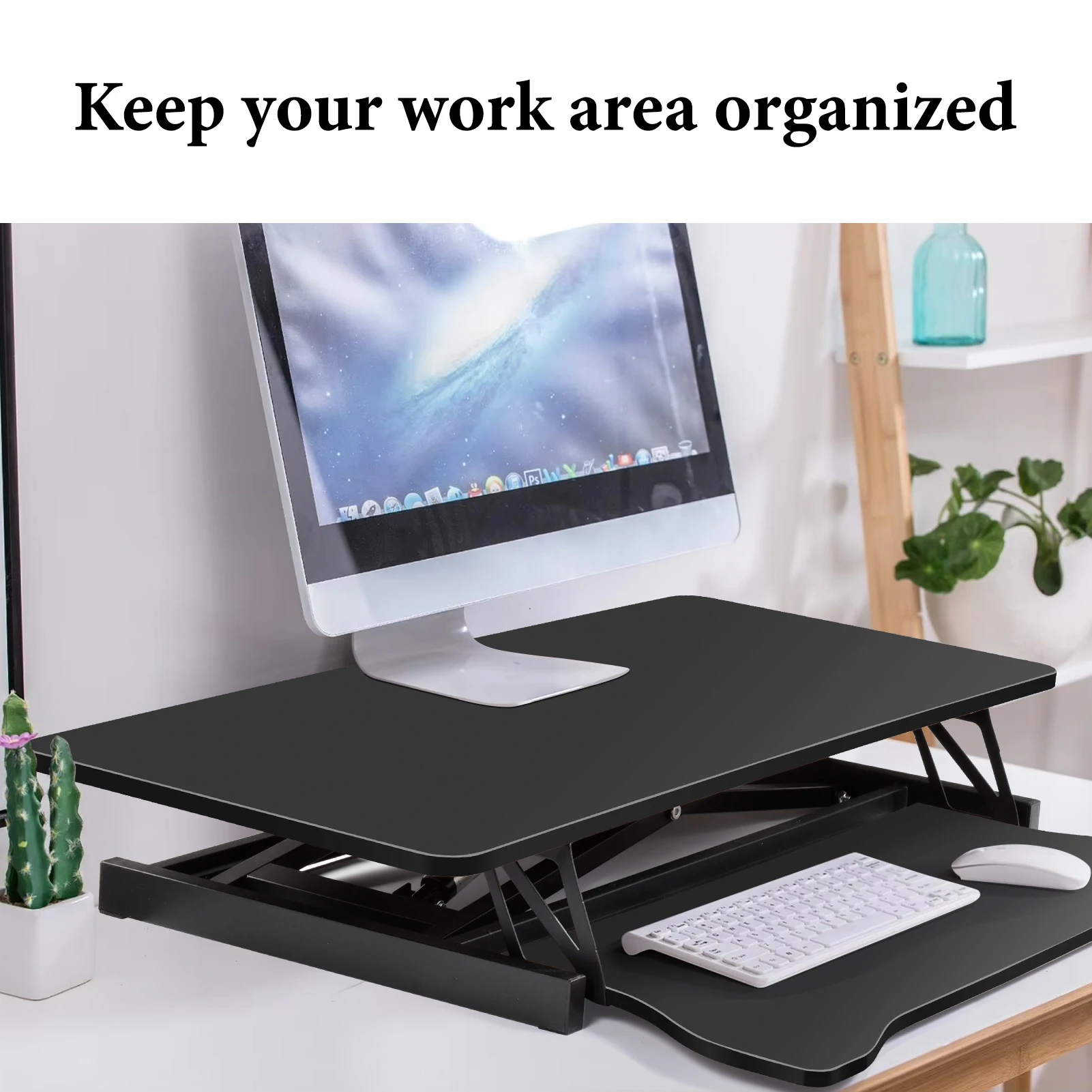 Adjustable Standing Desk Converter Height Adjustable Desk Riser Manual Pneumatic Spring Laptop Workstation with Keyboard Tray