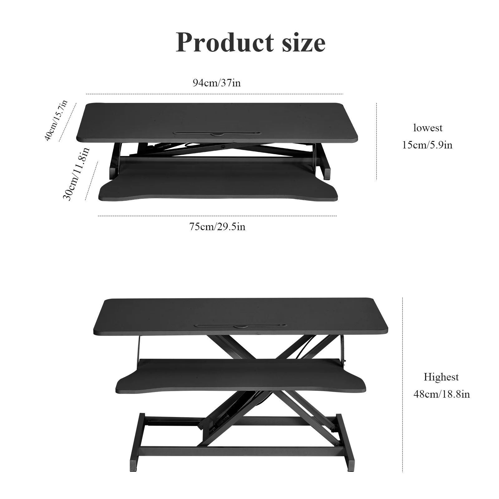 Adjustable Standing Desk Converter Height Adjustable Desk Riser Manual Pneumatic Spring Laptop Workstation with Keyboard Tray