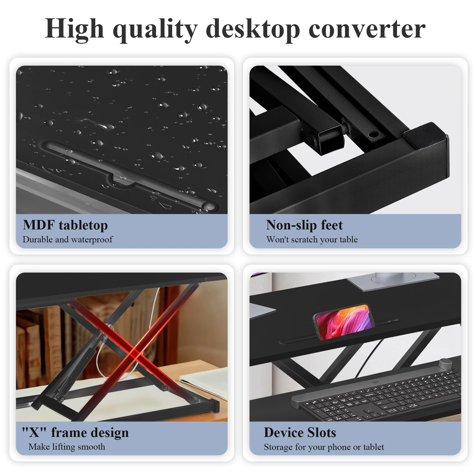 Adjustable Standing Desk Converter Height Adjustable Desk Riser Manual Pneumatic Spring Laptop Workstation with Keyboard Tray