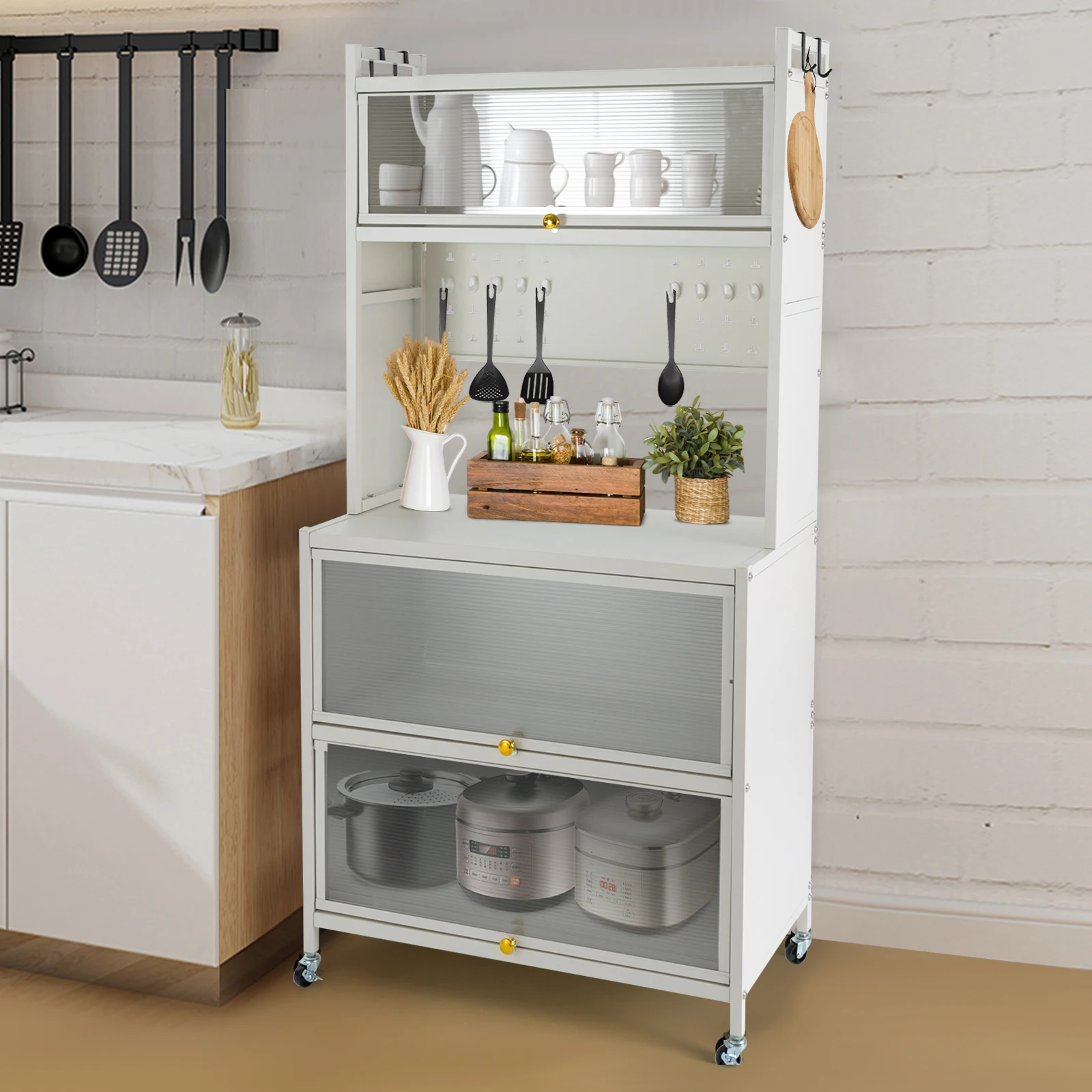 80cm 5-Story Kitchen Shelf Wear-Resistant Simple Installation with Dust-Proof Door Storage Cabinet for Living Rooms/Kitchens