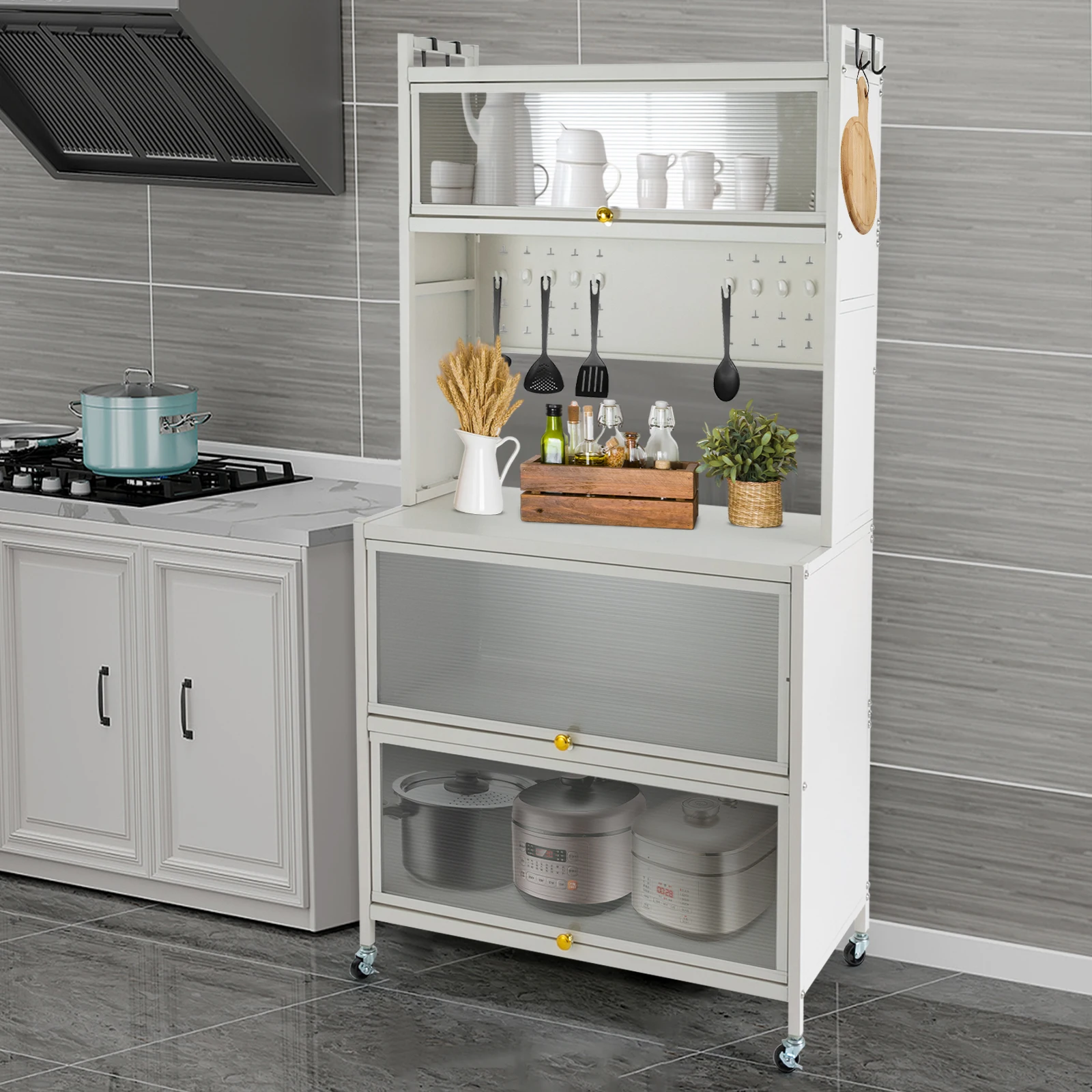 80cm 5-Story Kitchen Shelf Wear-Resistant Simple Installation with Dust-Proof Door Storage Cabinet for Living Rooms/Kitchens