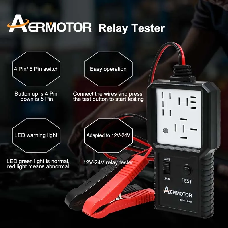 AER Car Relay Tester Electronic Automotive Tester 12V-24V Car Battery Checker Universal LED Indicator Light Alternator Analyzer