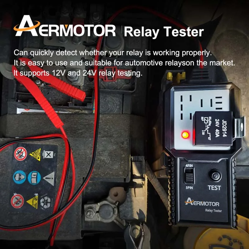 AER Car Relay Tester Electronic Automotive Tester 12V-24V Car Battery Checker Universal LED Indicator Light Alternator Analyzer
