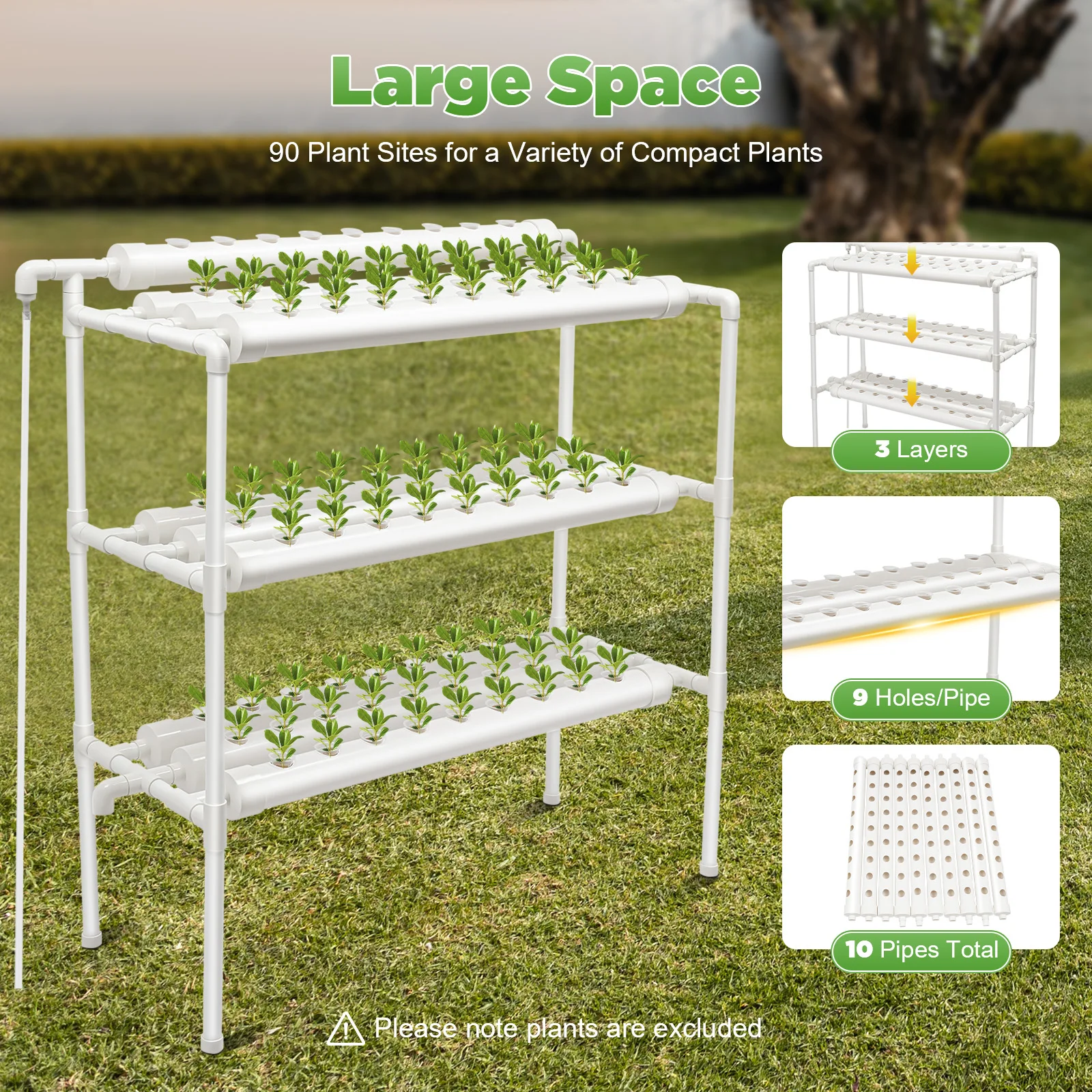 3 Tiers Hydroponics Growing System PVC-Pipe Hydroponic Planting Equipment with 90 Plant Sites