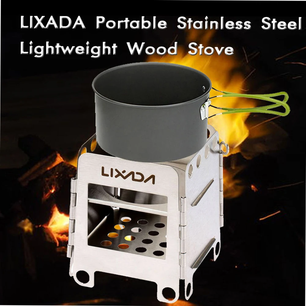 Portable Stainless Steel Lightweight Folding Wood Stove Pocket Stove Outdoor Camping Cooking Picnic Backpacking Stove
