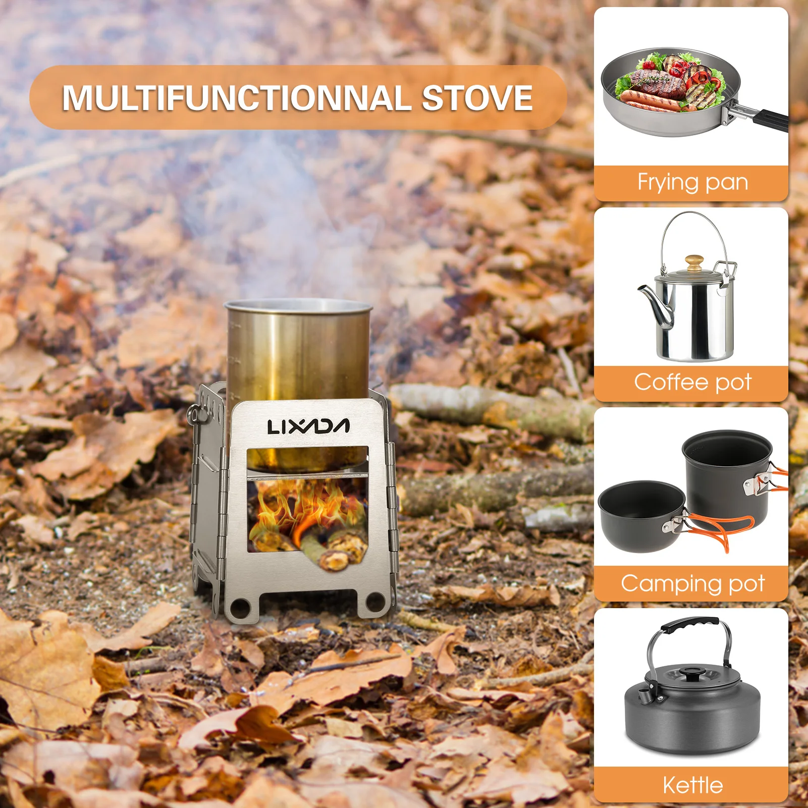 Portable Stainless Steel Lightweight Folding Wood Stove Pocket Stove Outdoor Camping Cooking Picnic Backpacking Stove
