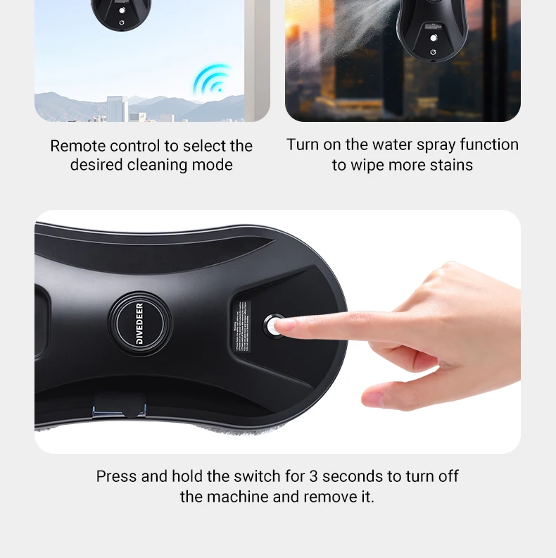 DIVEDEER YTK334 Window Cleaning Robot Water Spray Ultrathin Window Robot Vacuum Cleaner