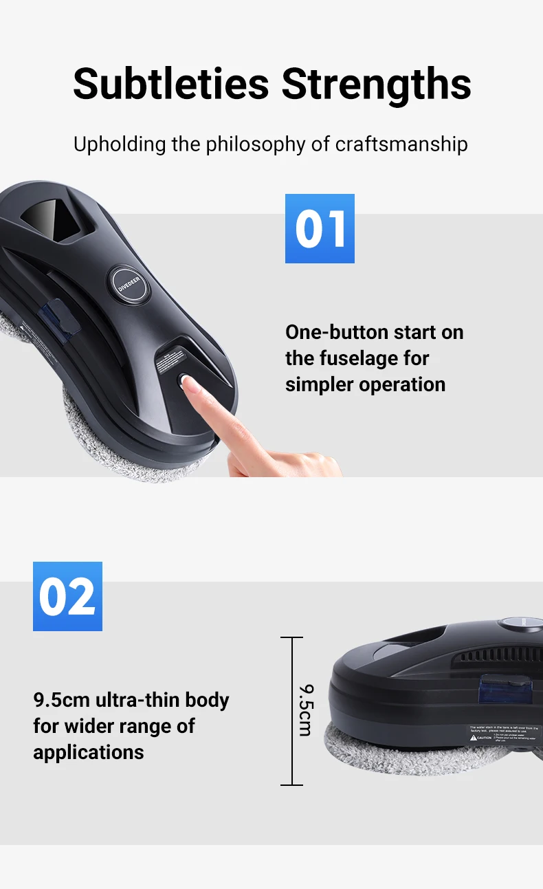 DIVEDEER YTK334 Window Cleaning Robot Water Spray Ultrathin Window Robot Vacuum Cleaner