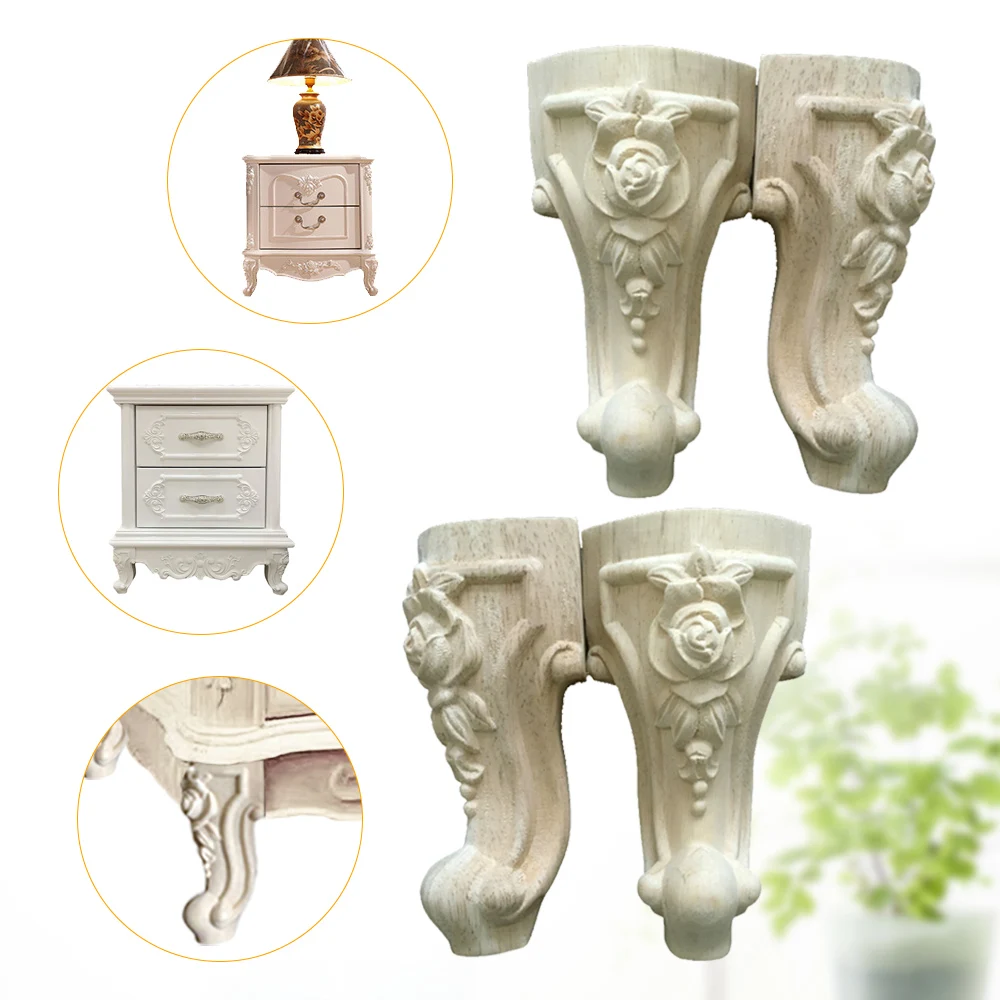 4 pcs 10 x 5.3cm European style solid wood carved furniture foot leg