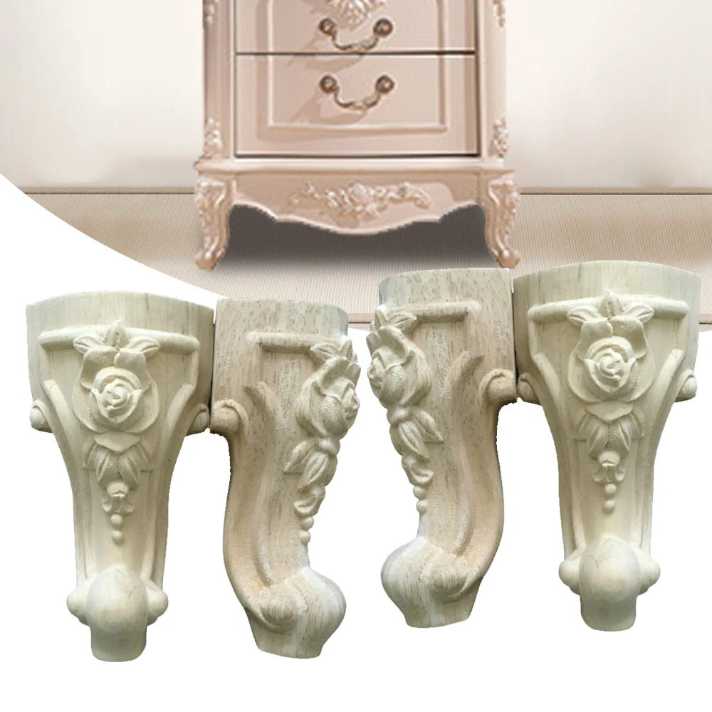 4 pcs 10 x 5.3cm European style solid wood carved furniture foot leg