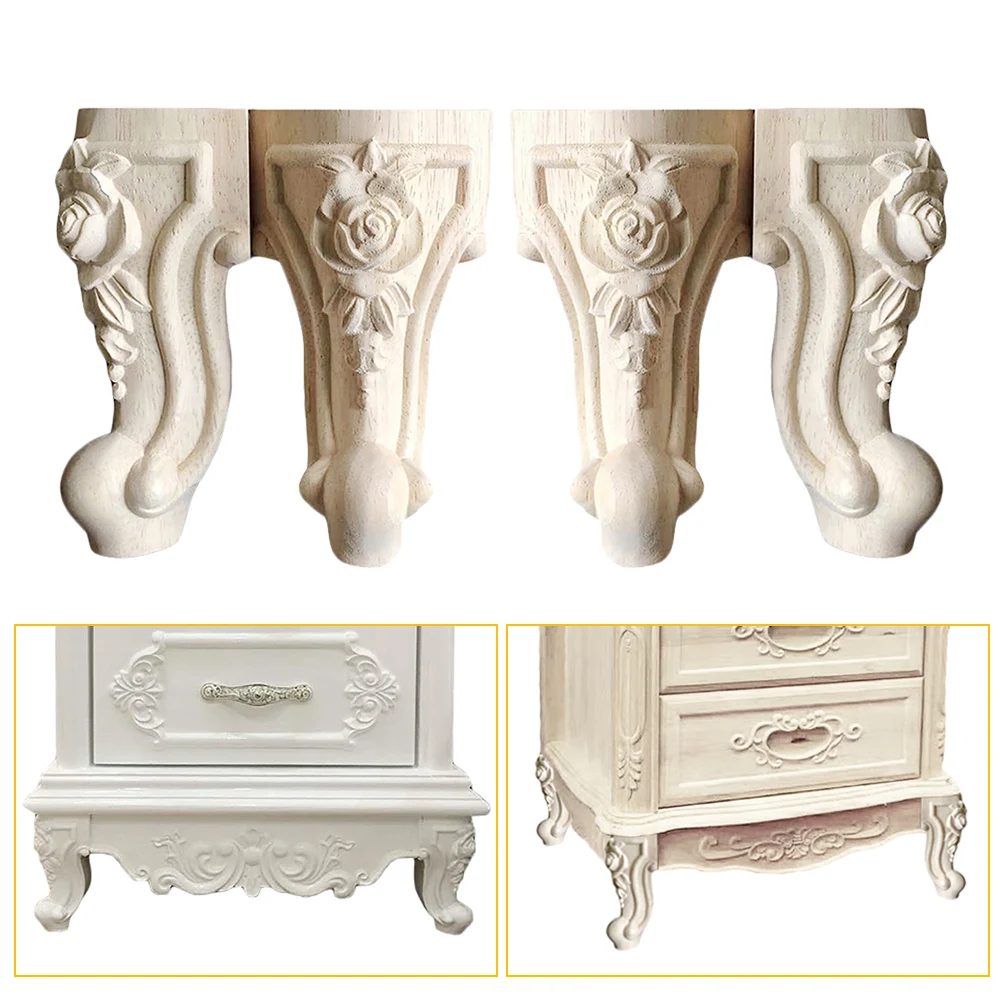 4 pcs 10 x 5.3cm European style solid wood carved furniture foot leg