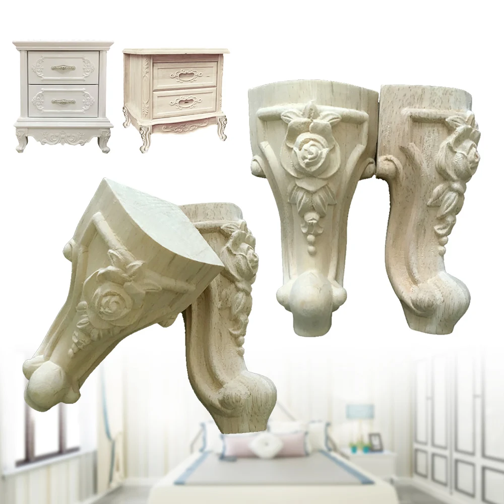 4 pcs 10 x 5.3cm European style solid wood carved furniture foot leg