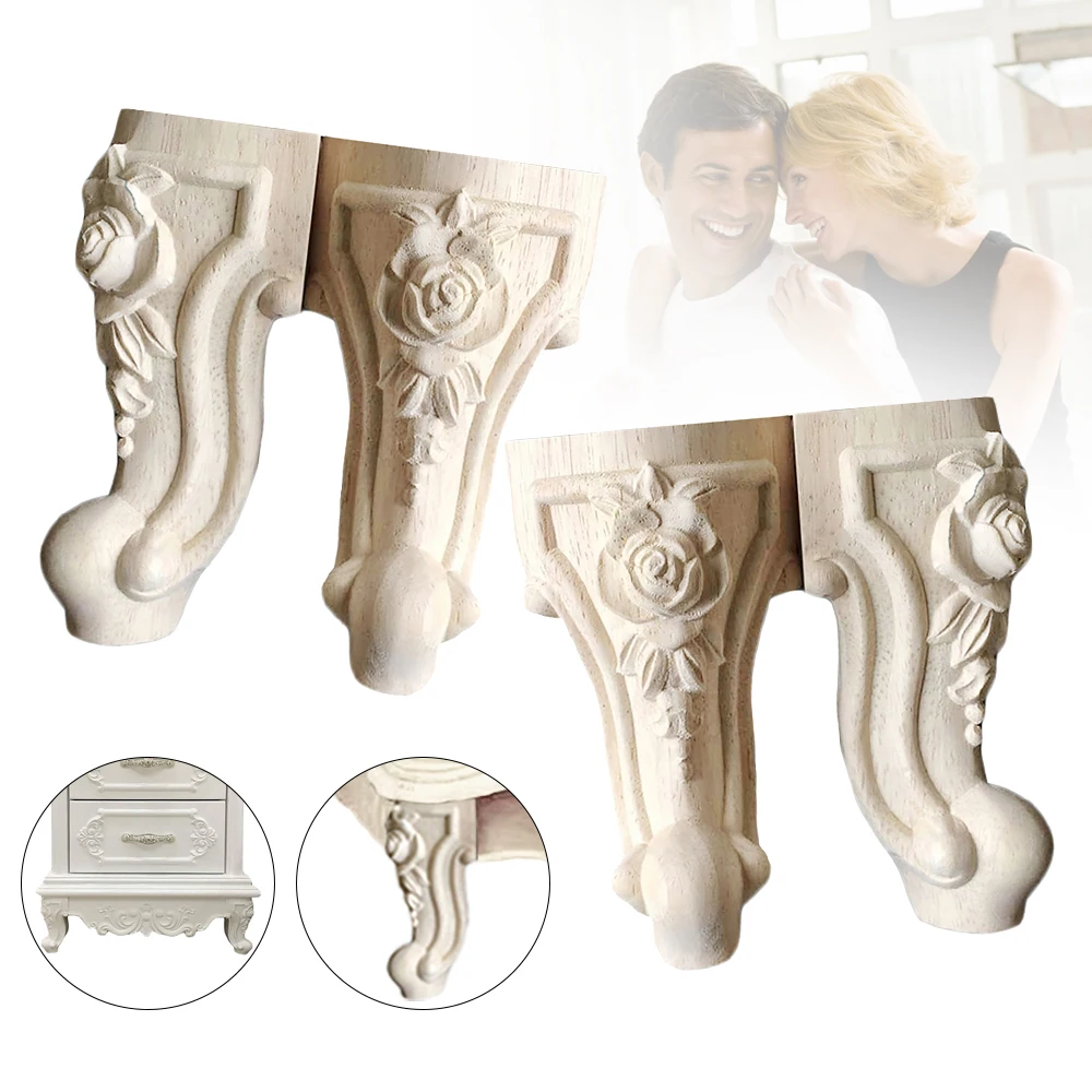 4 pcs 10 x 5.3cm European style solid wood carved furniture foot leg