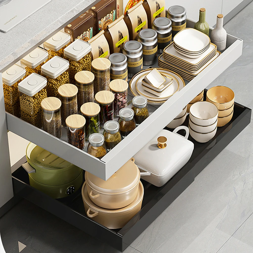 1pcs Expandable Pull Out Cabinet Organizer Adhesive Peel And Stick Slide Out Drawers for Kitchen Cabinets Adjustable Width