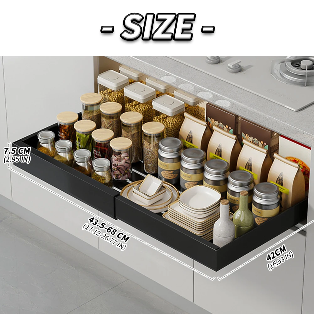 1pcs Expandable Pull Out Cabinet Organizer Adhesive Peel And Stick Slide Out Drawers for Kitchen Cabinets Adjustable Width