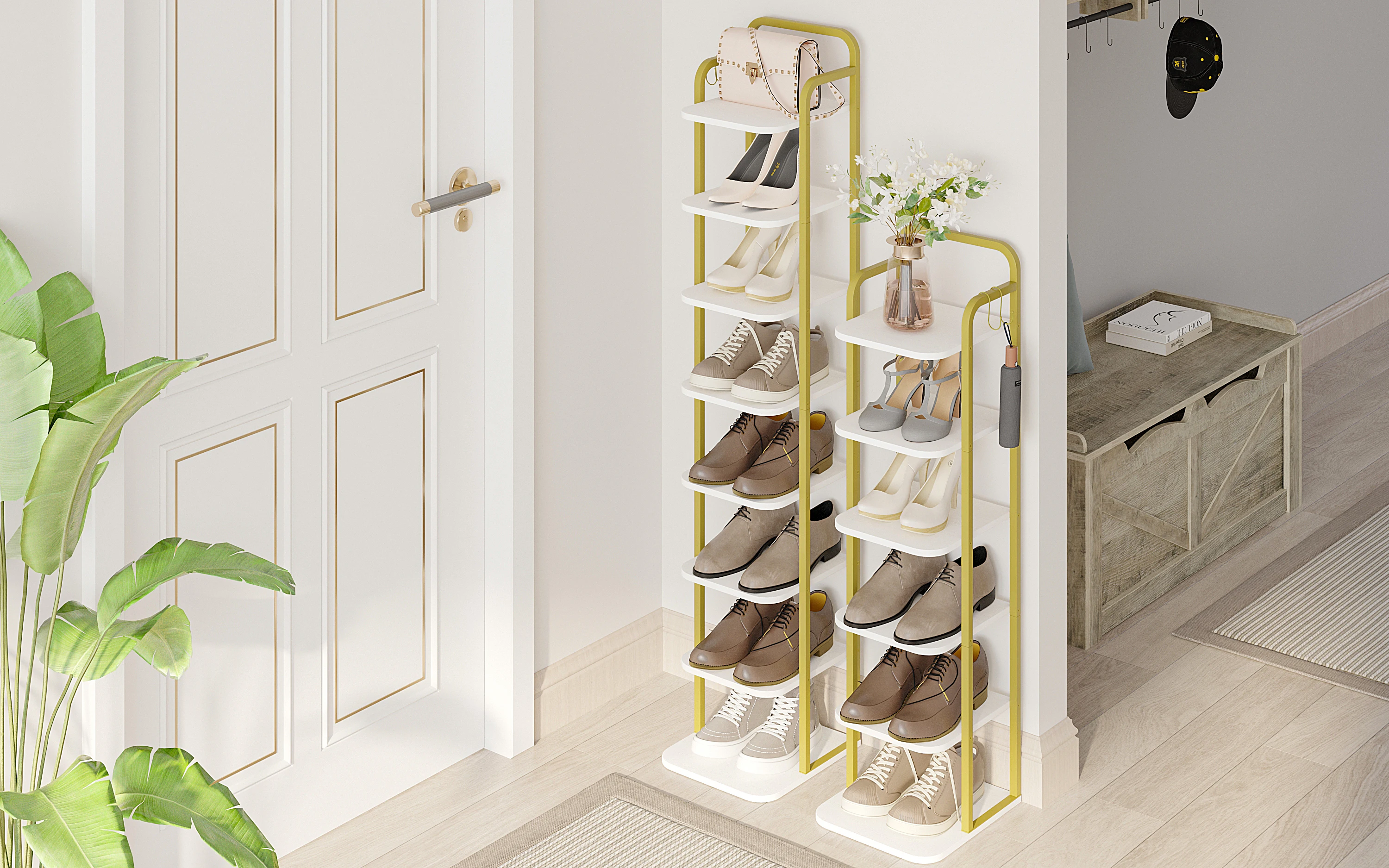 Hzuaneri Vertical Shoe Rack, Shoe Shelves, Wood Shoe Organizer for Closet, Entryway, Shoe Tower for Small Spaces, Free Standing