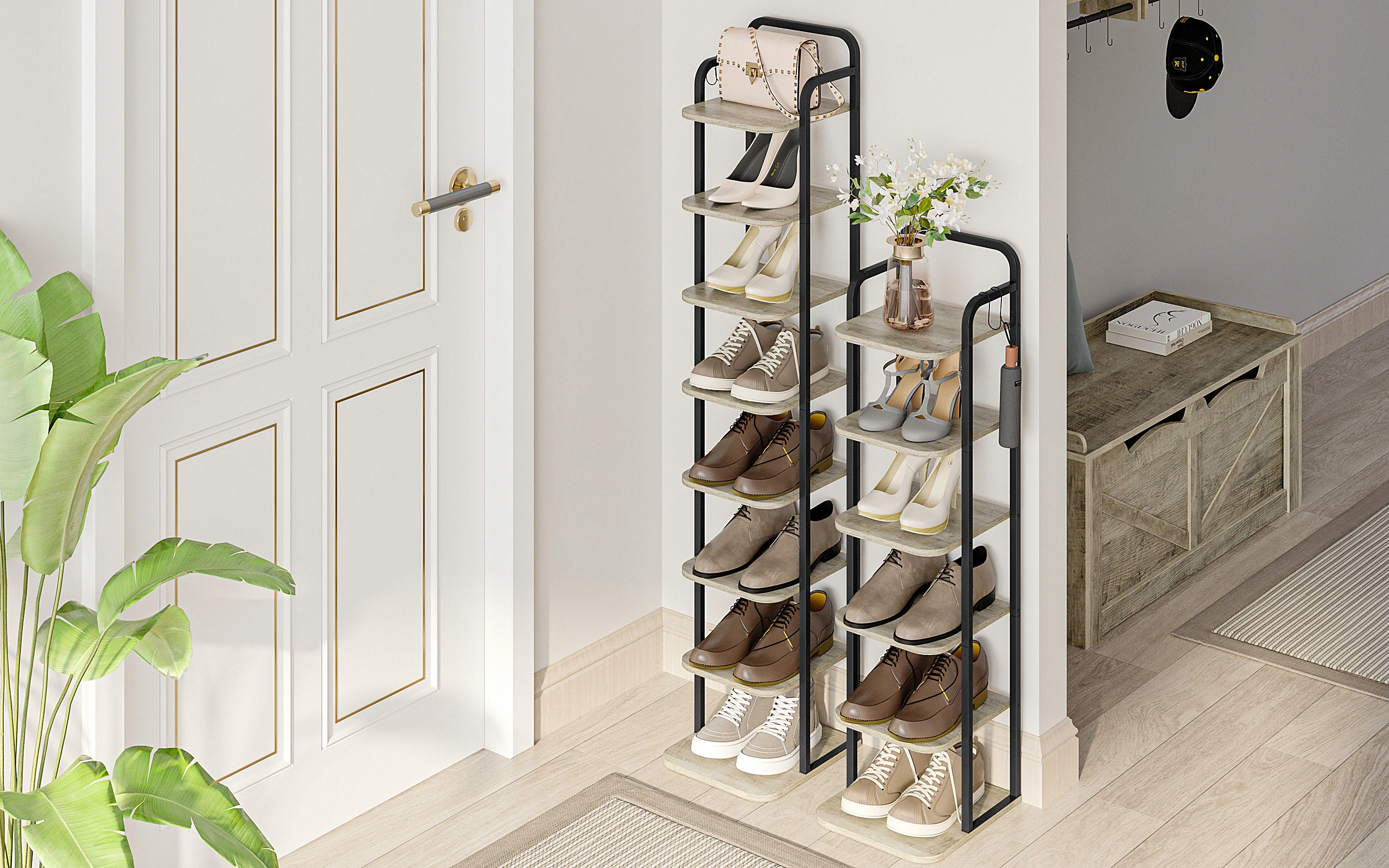 Hzuaneri Vertical Shoe Rack, Shoe Shelves, Wood Shoe Organizer for Closet, Entryway, Shoe Tower for Small Spaces, Free Standing