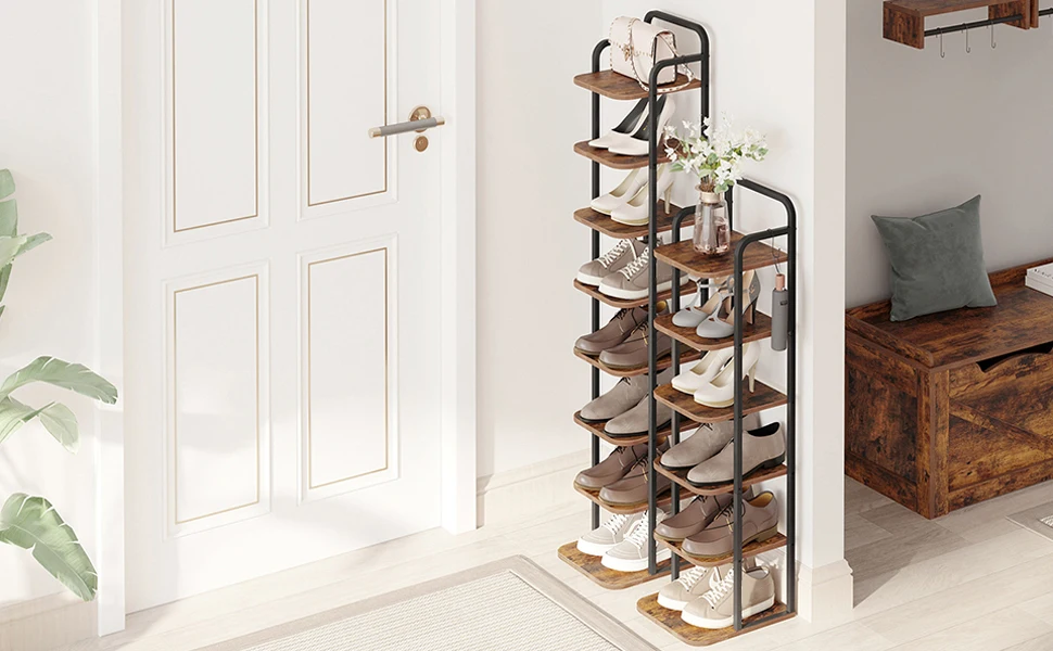 Hzuaneri Vertical Shoe Rack, Shoe Shelves, Wood Shoe Organizer for Closet, Entryway, Shoe Tower for Small Spaces, Free Standing