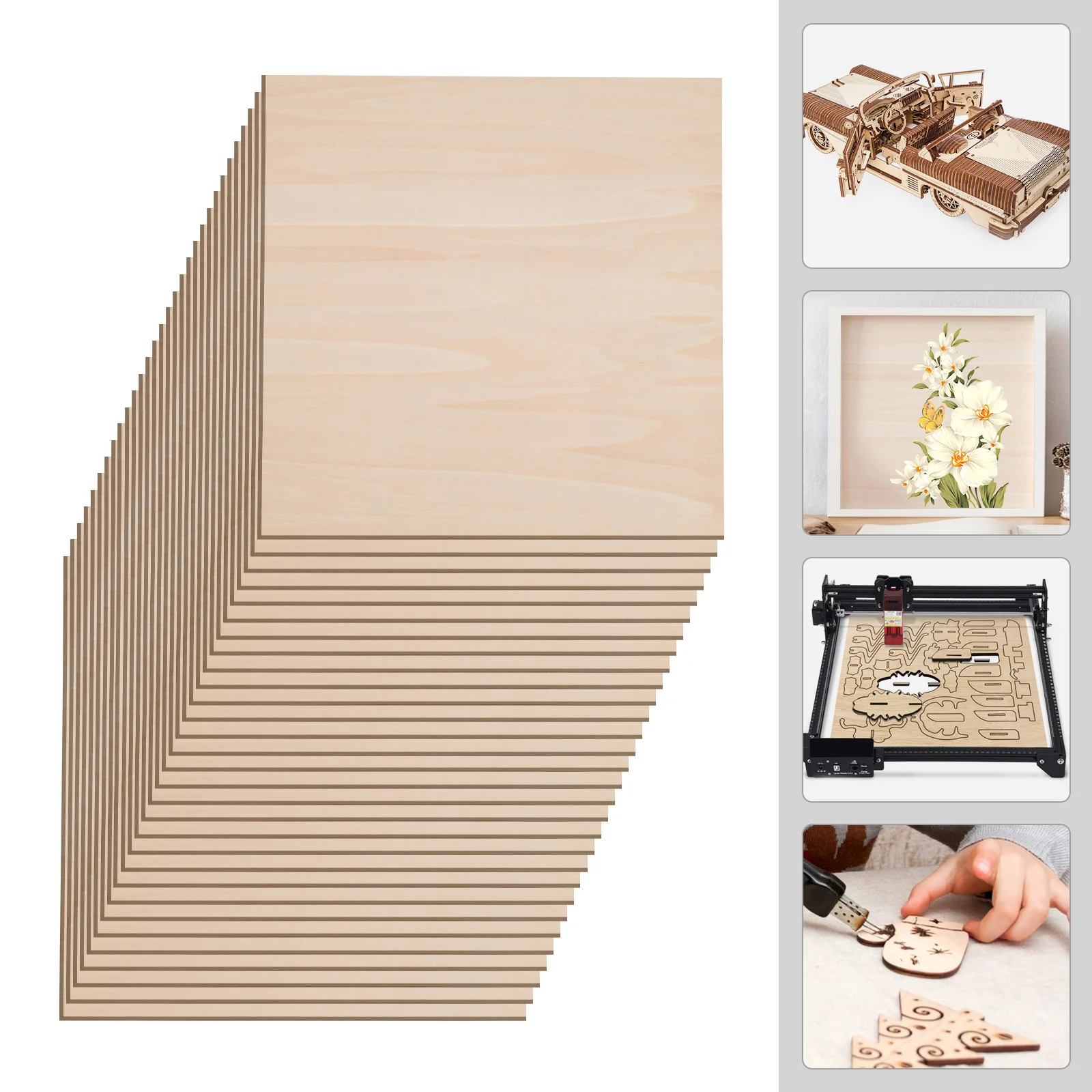 30 Piece Plywood Panel 3mm Wood Board with Smooth Edges Linde Wood Panels DIY Craft Wood Engraving 40 x 40cm