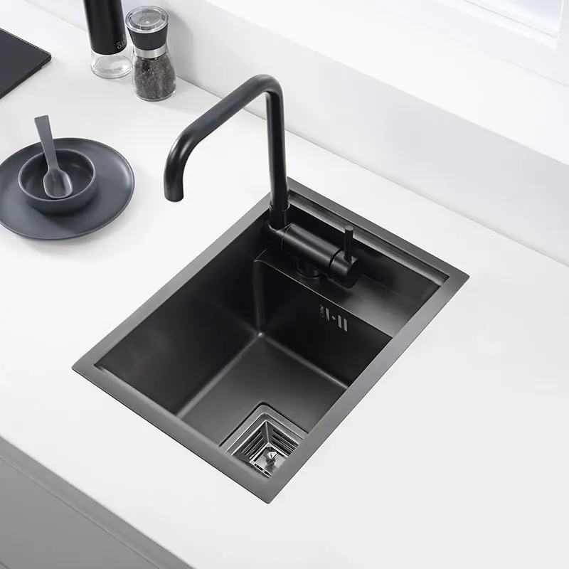 Hidden Dark Gray Kitchen Sink Single Bowl Bar Small Size Sink Stainless Steel Balcony Sink Concealed Kitchen Sink Bar Sink