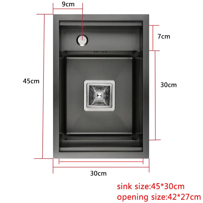 Hidden Dark Gray Kitchen Sink Single Bowl Bar Small Size Sink Stainless Steel Balcony Sink Concealed Kitchen Sink Bar Sink