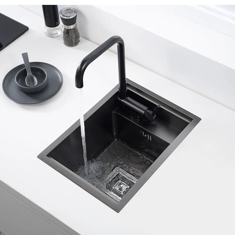 Hidden Dark Gray Kitchen Sink Single Bowl Bar Small Size Sink Stainless Steel Balcony Sink Concealed Kitchen Sink Bar Sink