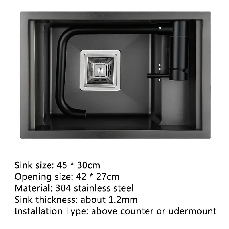 Hidden Dark Gray Kitchen Sink Single Bowl Bar Small Size Sink Stainless Steel Balcony Sink Concealed Kitchen Sink Bar Sink