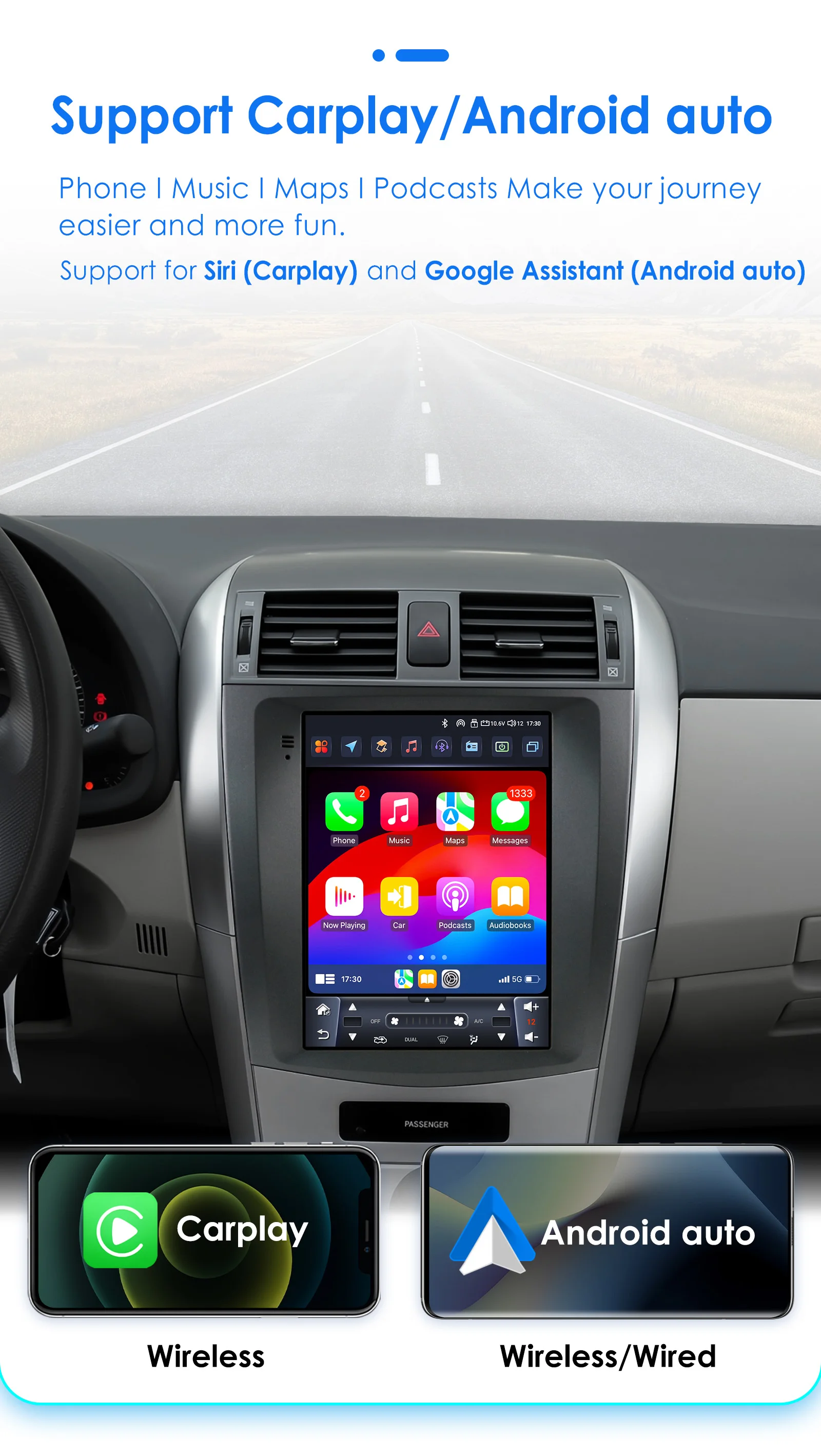 9.7inch 2 DIN Android 13 Car Radio for Toyota Corolla E140/150 2006-2013 Multimedia Stereo Vertical Screen Carplay 360 Camera