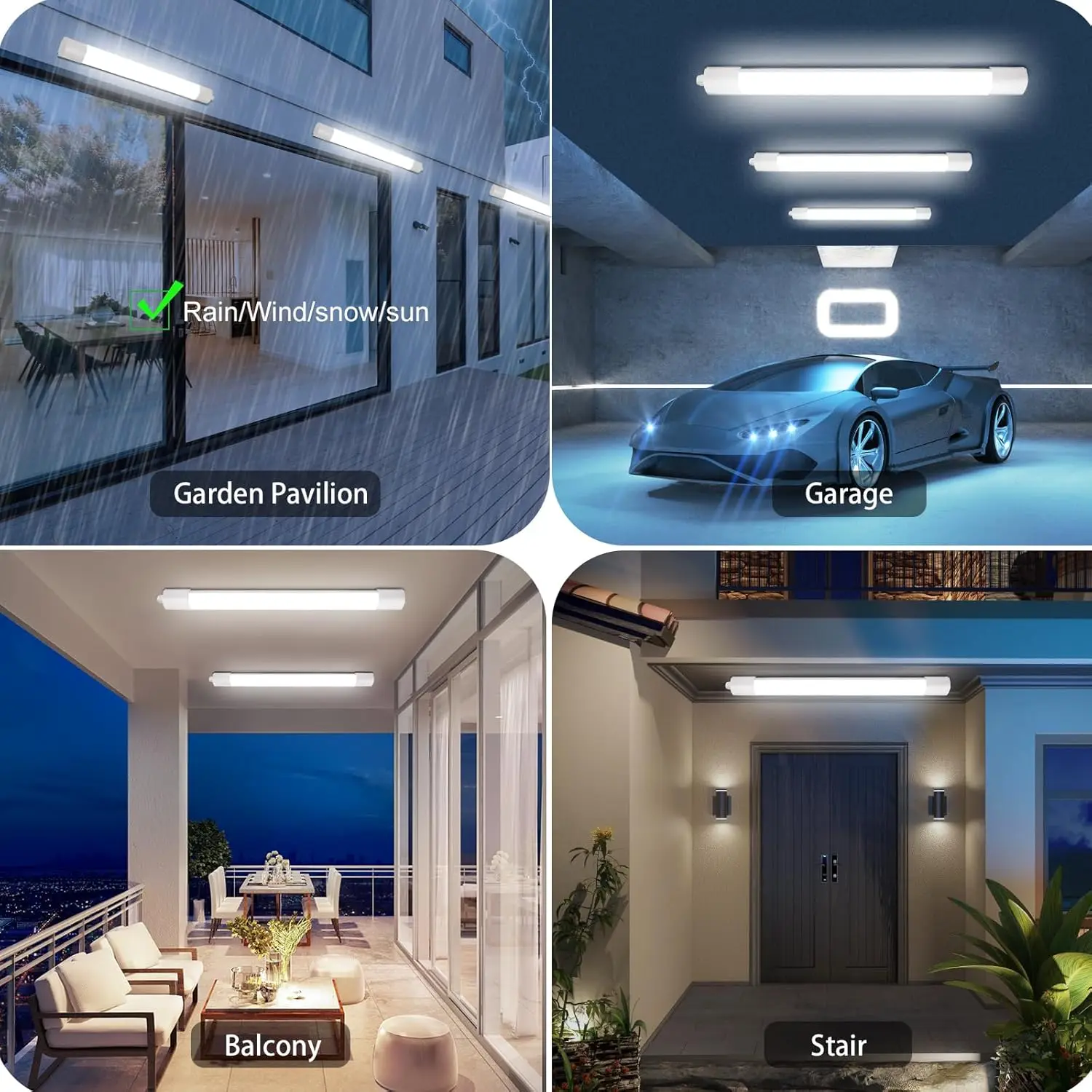 Pack of 3 Oeegoo LED Tube Light with Motion Sensor, 60CM/90CM/120CM/150CM 4000K Light, 110LM/W Ideal for Offices, Garages