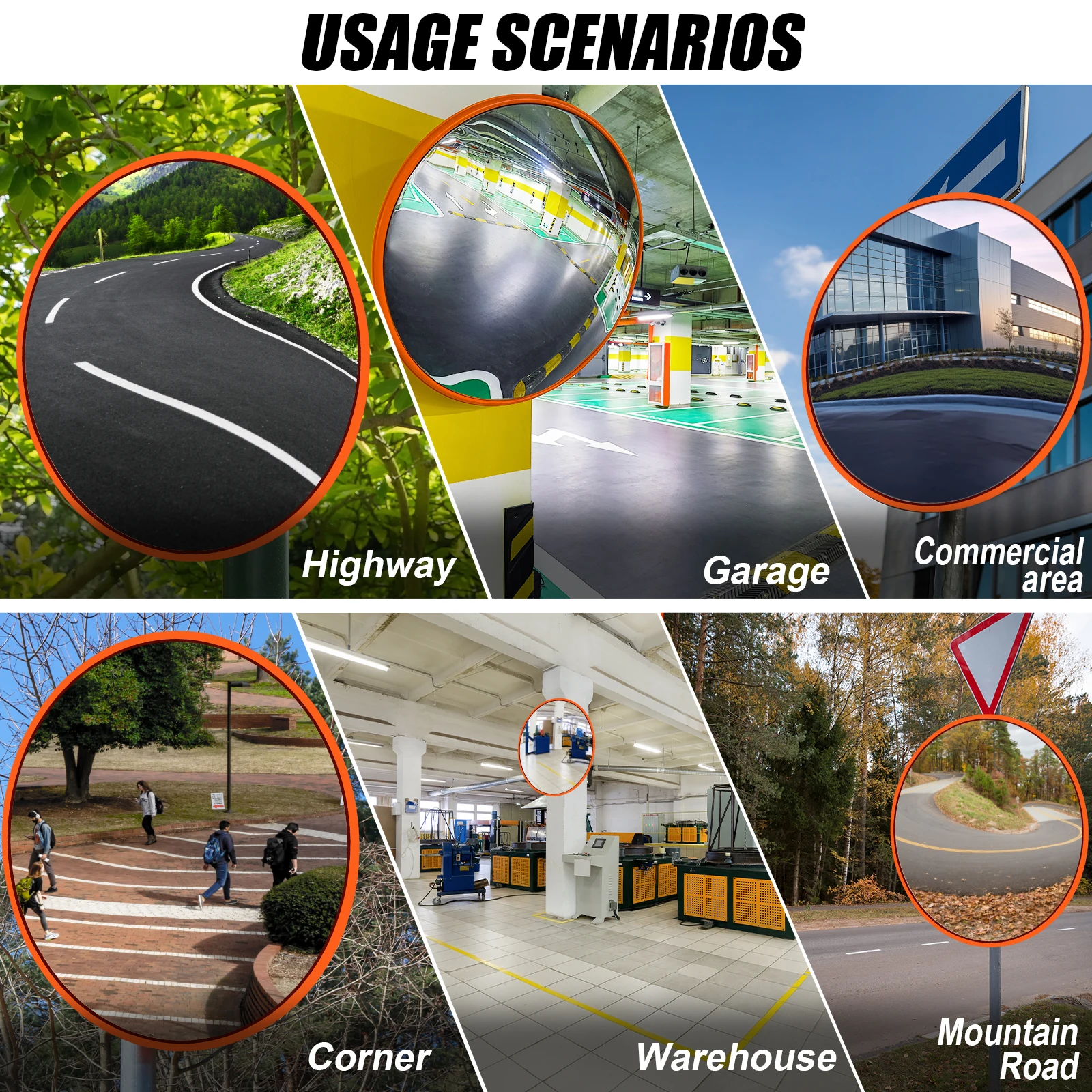 60cm Convex Mirror for Garage, Road Traffic Safety Mirror,130° Wide Angle for Blind Spot,Parking Assistant, Panoramic Mirror.