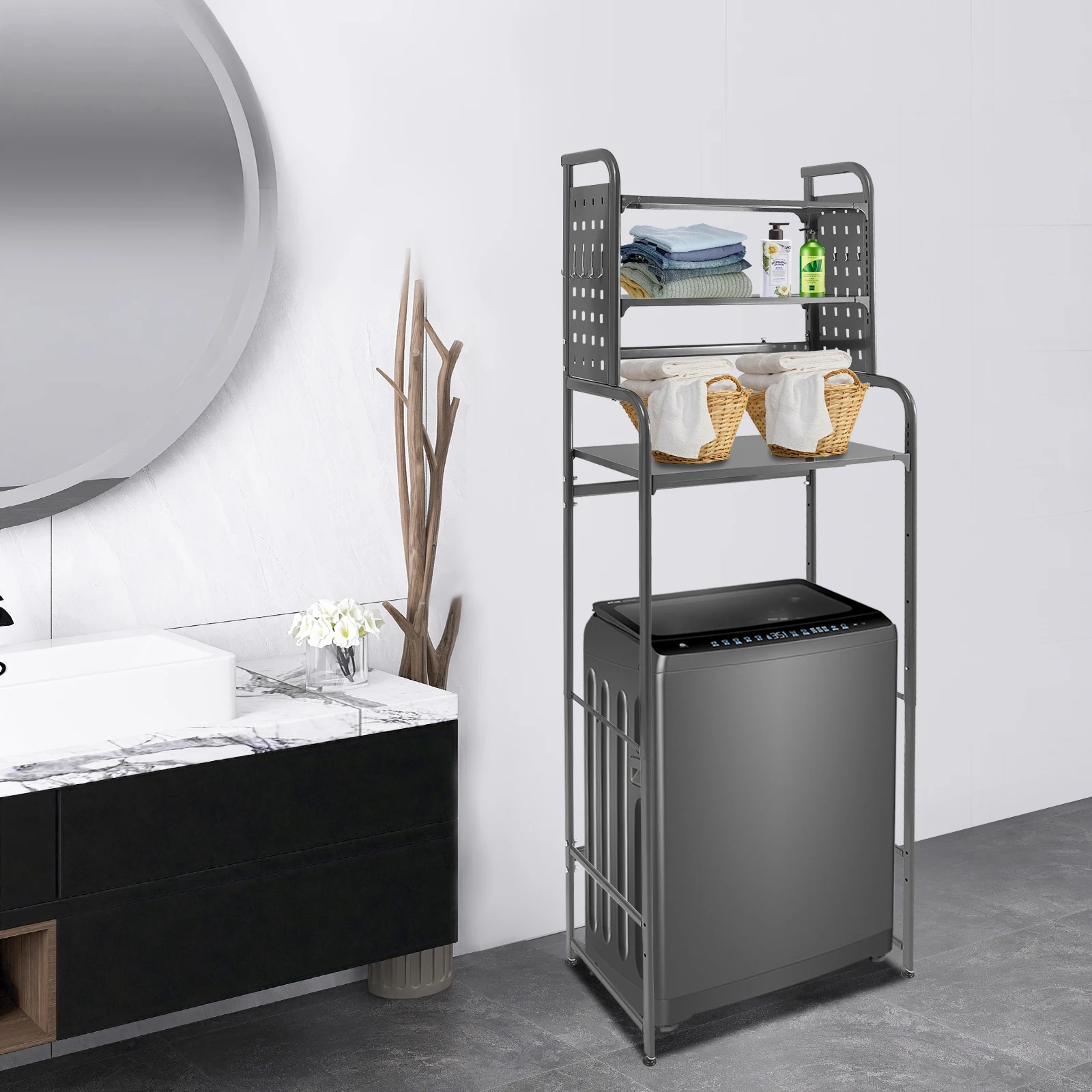 Adjustable Laundry Room Shelf Rust-Resistant Expandable Dryer Storage Rack Laundry Room Storage for Balconies/Bathrooms/Kitchens