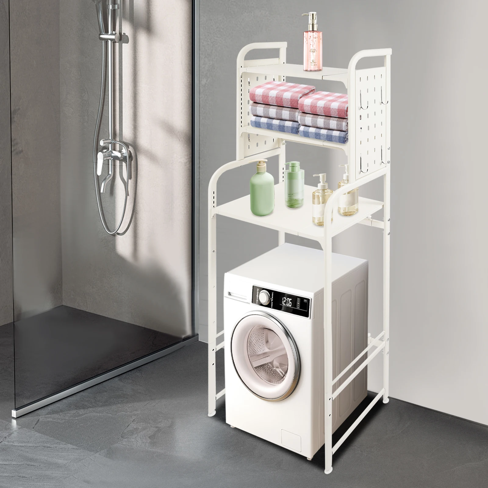 Adjustable Laundry Room Shelf Rust-Resistant Expandable Dryer Storage Rack Laundry Room Storage for Balconies/Bathrooms/Kitchens