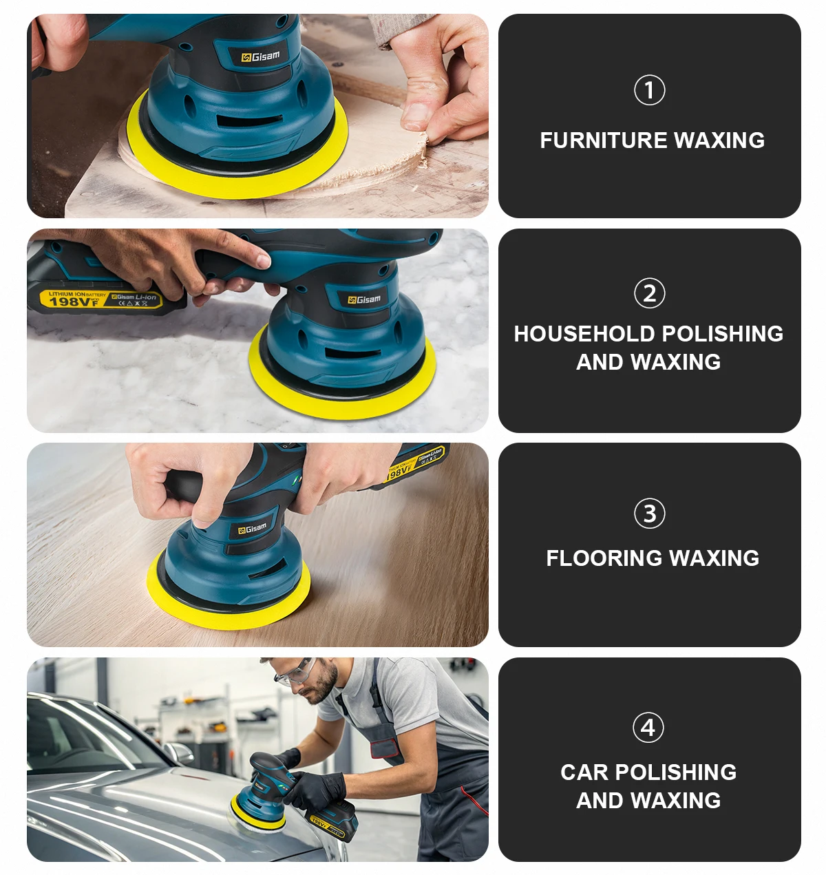 Gisam Brushelss Car Polisher 6 Gears Cordless Electric Polishing Machine Metal Waxing Wood Grinding For Maktita 18v Battery Pin