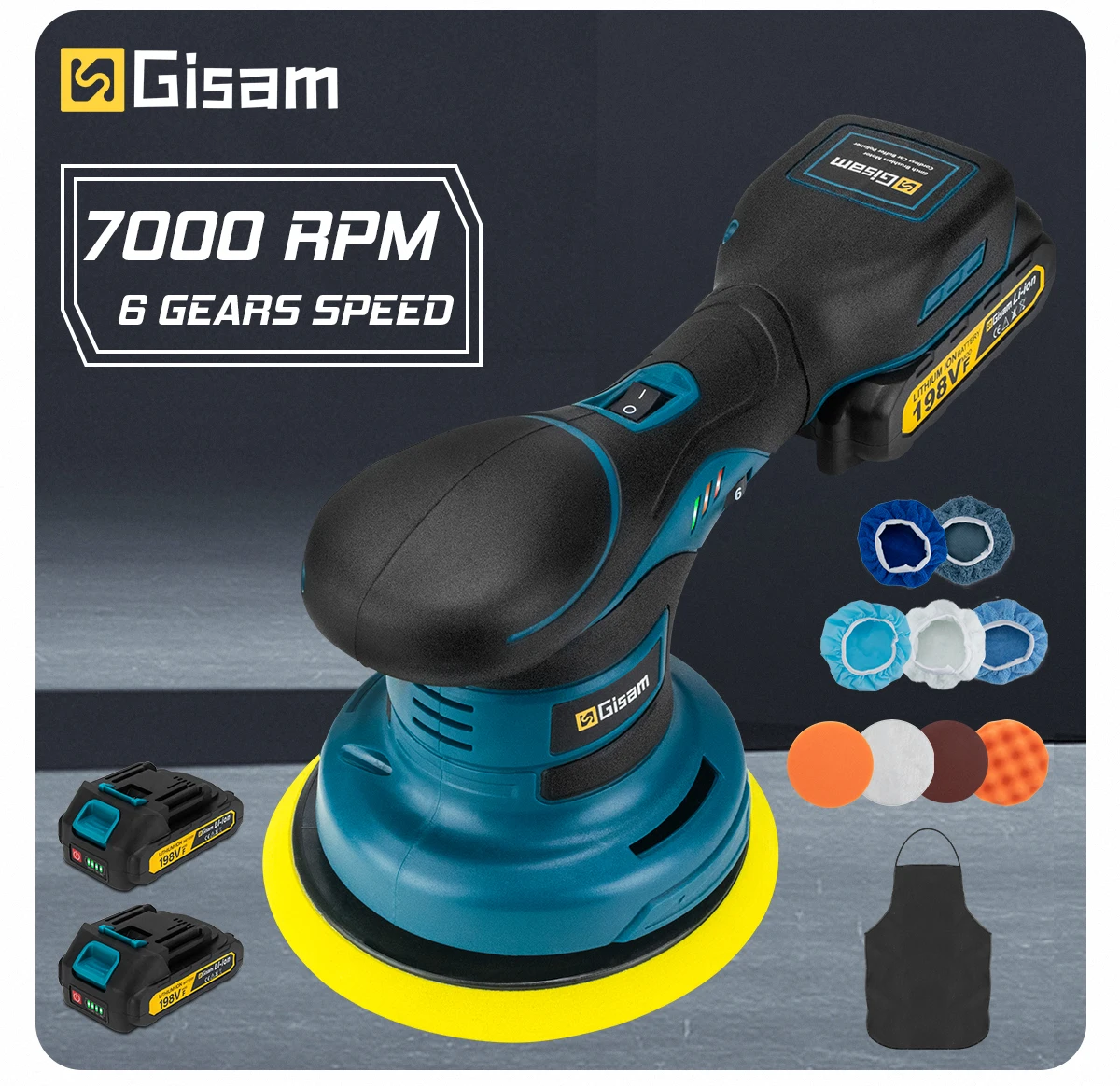 Gisam Brushelss Car Polisher 6 Gears Cordless Electric Polishing Machine Metal Waxing Wood Grinding For Maktita 18v Battery Pin