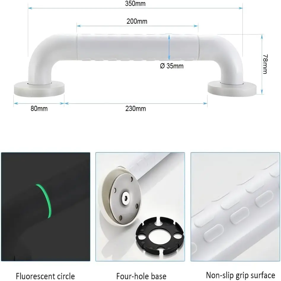 Non-Slip Stainless Steel Grab Bar, 35cm, Bathroom & Toilet Safety Handrail for Elderly, Kids, and Pregnant Women