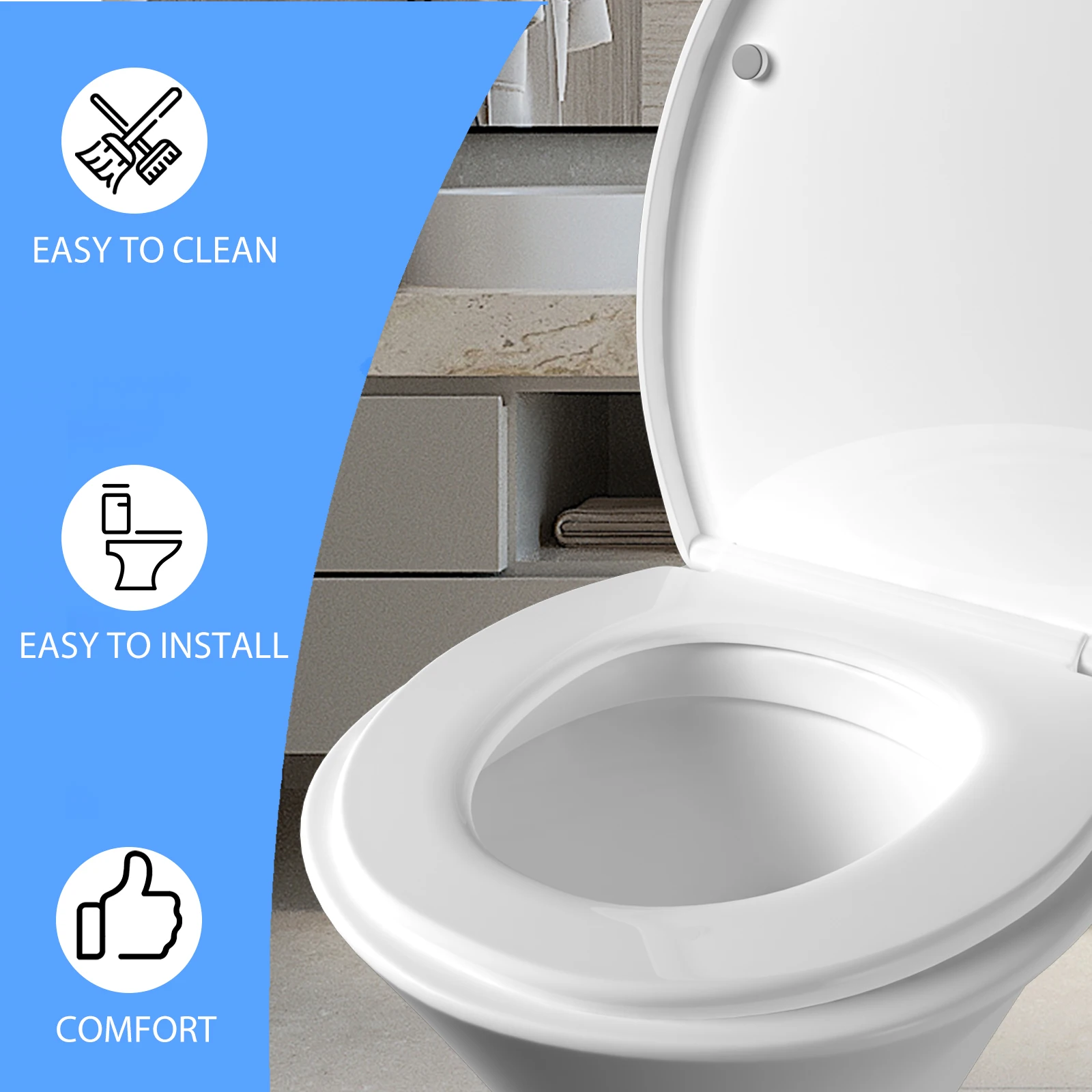 O-Shaped Toilet Seat Slow Close Quiet Lid Practical Handy Thickened Durable for Both Adults Children Safety Bathroom Accessories