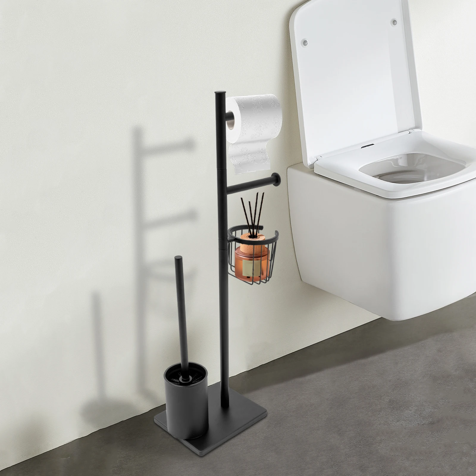 Waterproof Toilet Paper Holder In Black Multi-Function Toilet Paper Holder with Toilet Brush for Home Bathrooms/Guest Rooms
