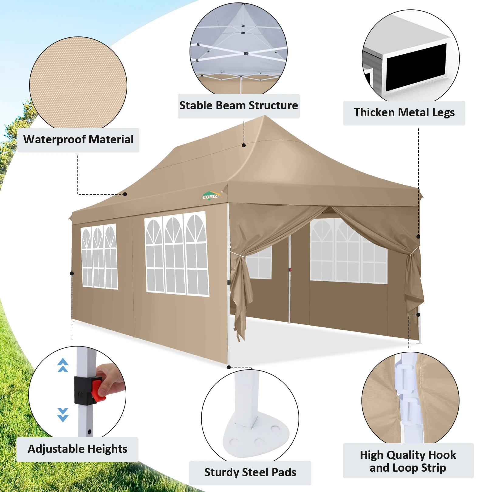 3x6m Folding Gazebo Waterproof Stable,Party Tent with 6 Sidewalls,Outdoor Pop Up Garden Gazebo for Parties, Markets, UV 50+