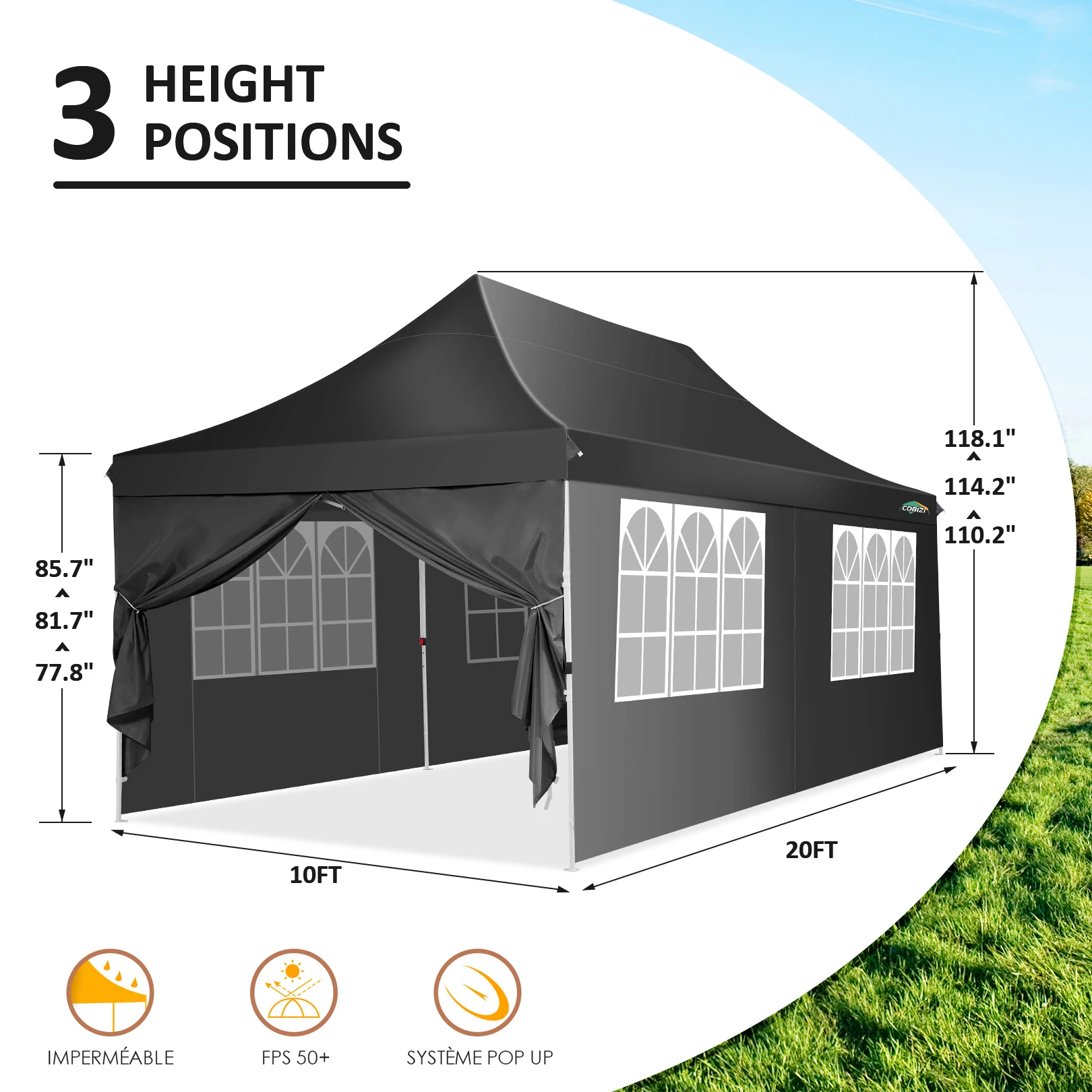 3x6m Folding Gazebo Waterproof Stable,Party Tent with 6 Sidewalls,Outdoor Pop Up Garden Gazebo for Parties, Markets, UV 50+