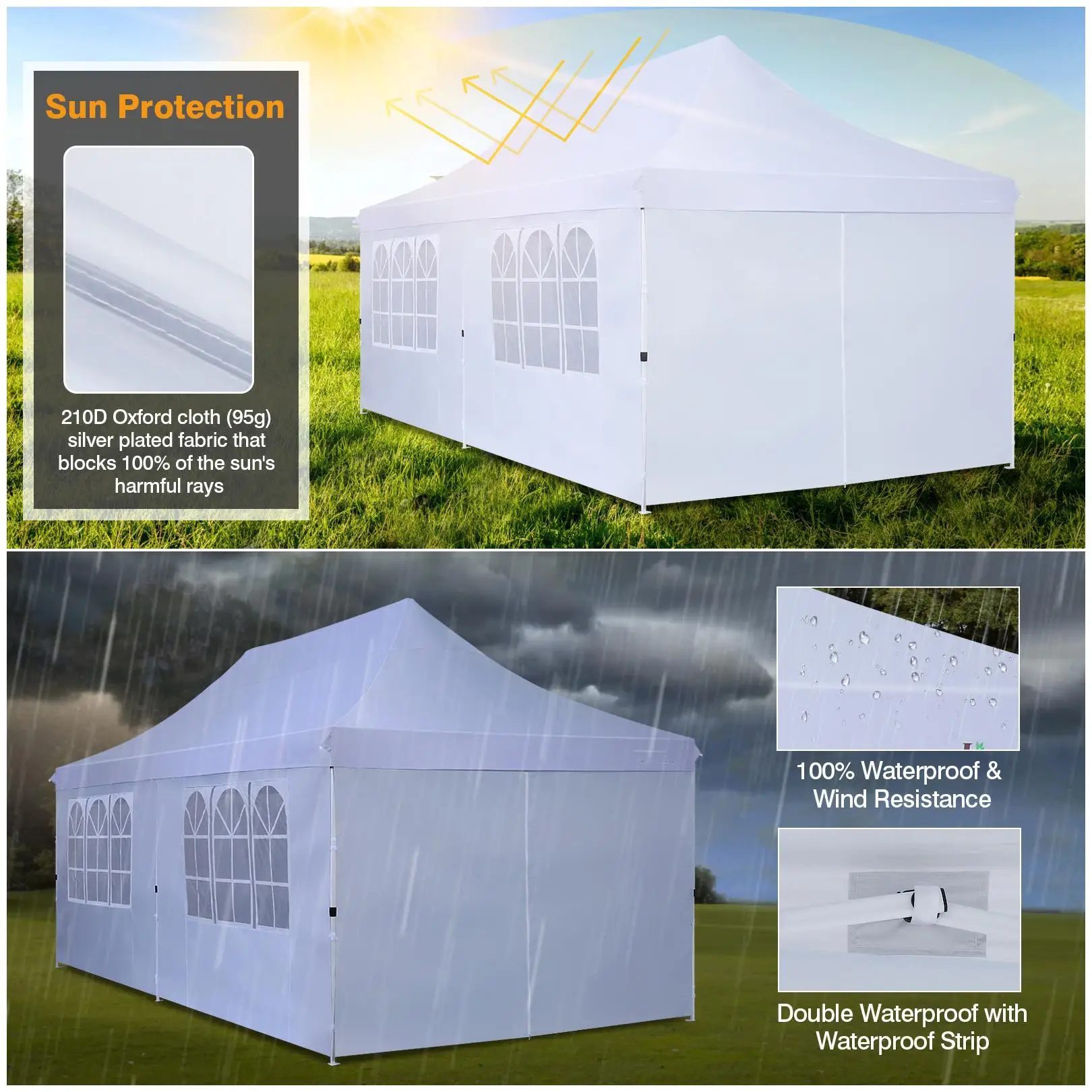 3x6m Folding Gazebo Waterproof Stable,Party Tent with 6 Sidewalls,Outdoor Pop Up Garden Gazebo for Parties, Markets, UV 50+